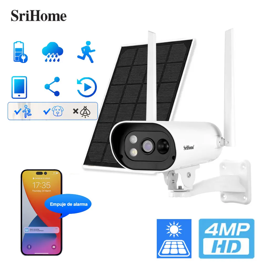 Srihome 4Mp Solar Wifi Camera Tracking Audio Bidirezionale Mobile Remote View Rilevamento Pir Videosorveglianza Antipioggia