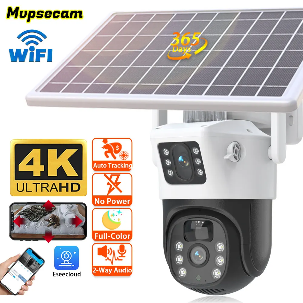 4K Wifi Pannello Solare Telecamera Wifi Outdoor Cctv 8Mp Camara Pir Rilevamento Umanoide Visione Notturna Protezione Di Sicurezza Batteria Integrata