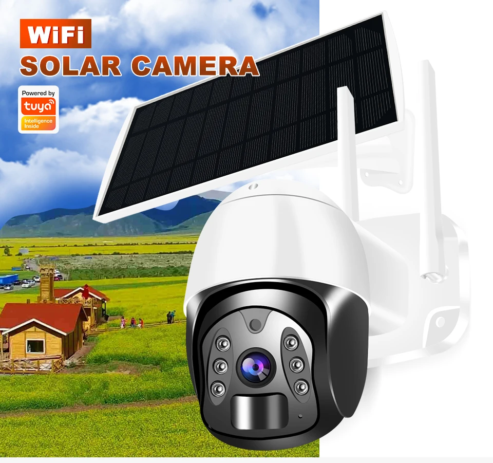 3Mp 1296P 120 Gradi Tuya App 4G/Wifi Ip Camera Solar Power Wireless Ptz Full Color Home Security Intercom Cctv Baby Monitor