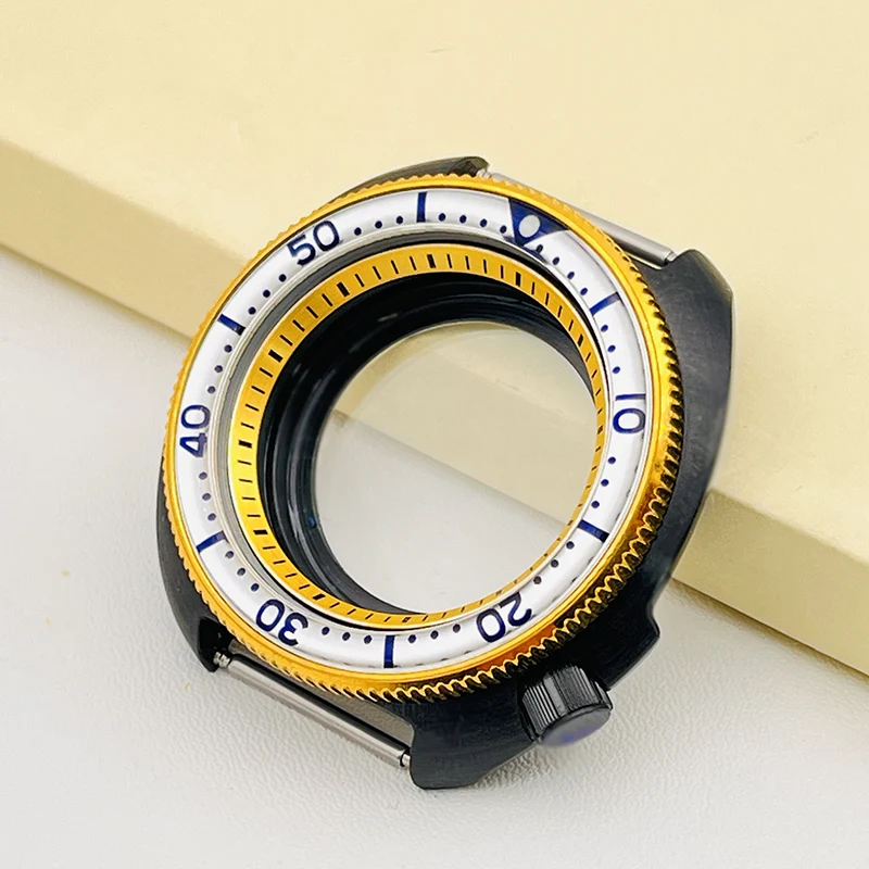 Mod Black Gold Nh35 Cassa Dell'Orologio Adatta Per Nh35 Nh36 7 S26 Movimento Dell'Orologio Seiko Skx 6105 Turtle Abalone Cover Posteriore Trasparente