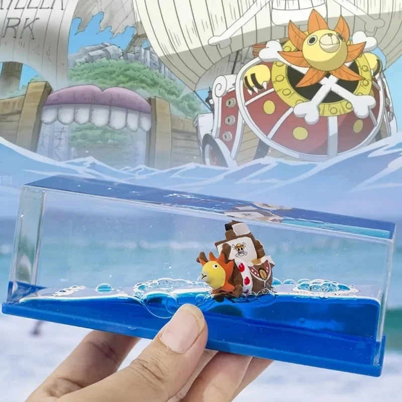 Nuovo One Piece 3D Ship Fluid Drift Bottle Mille Sunny Ship Going Merry Boat Black Pearl Boat House Decoration Regali Di Natale