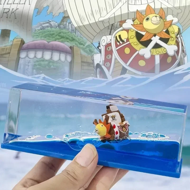 Nuovo One Piece 3D Ship Fluid Drift Bottle Mille Sunny Ship Going Merry Boat Black Pearl Boat House Decoration Regali Di Natale