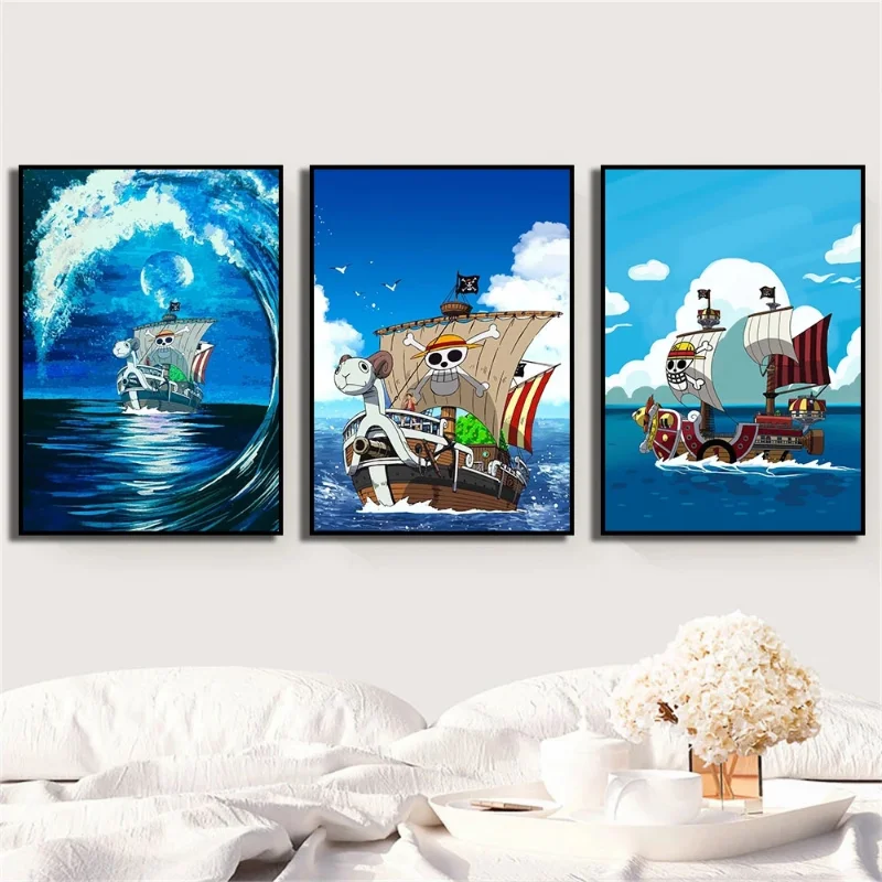 Anime One Piece Prints Rufy Picture Going Merry Travel On Ocean Poster Wall Art Decor Room Home Bandai No Frame Canvas Painting