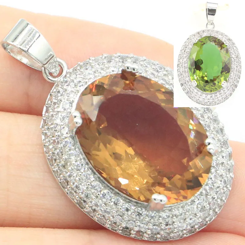 37X23Mm Fancy Oval Zultanite Gemstone Violet Tanzanite Alessandrite Topaz White Cz Daily Wear Ciondolo In Argento