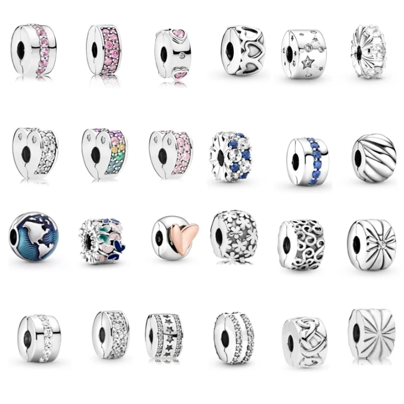 Argento 925 Moon Charm Star Shining Sun Clip Flower Girl Catena Di Sicurezza Per Le Donne Braccialetto Pandora Originale Perline Fisse Regalo Di Fasci