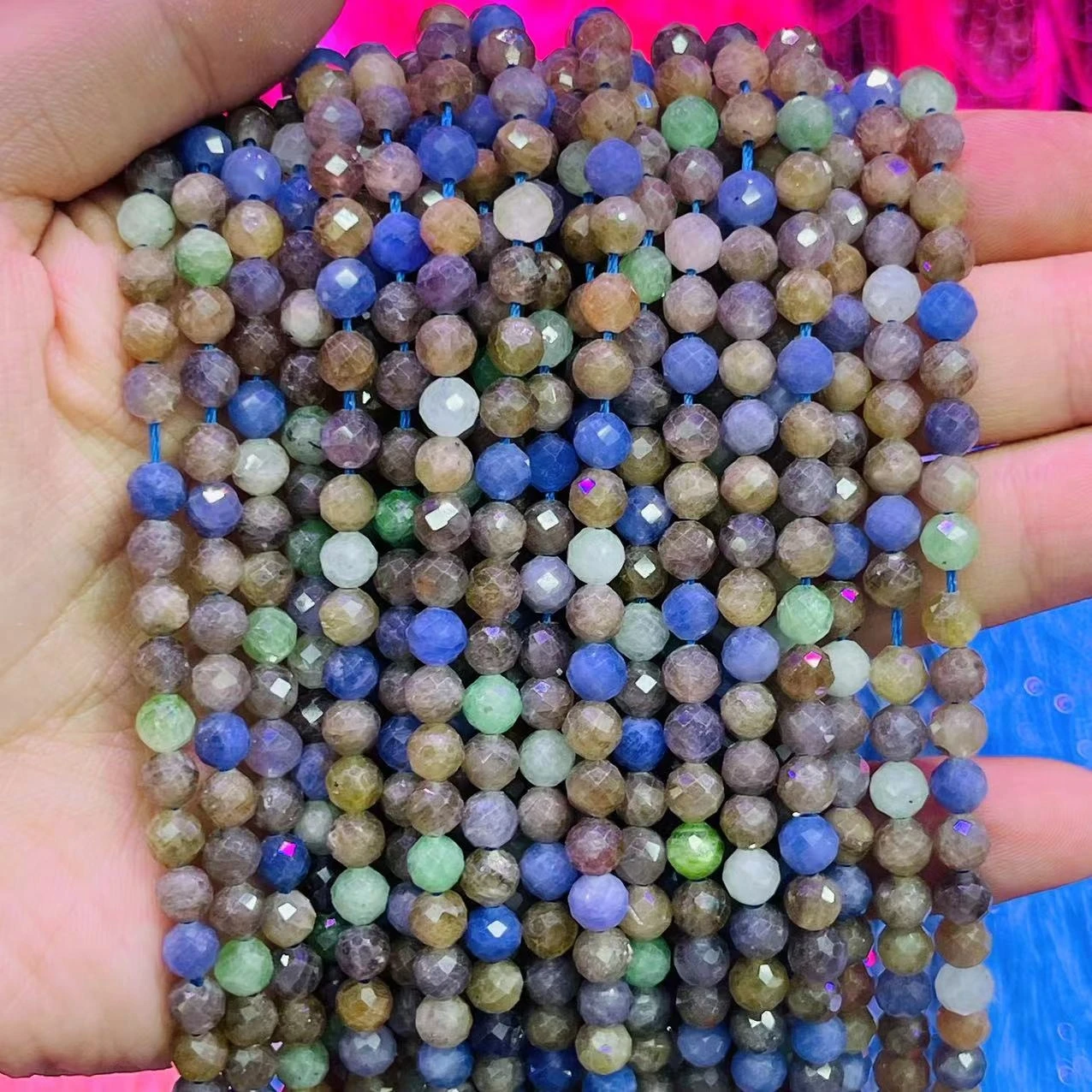 Top Grade Natural Tanzanite Stone Bead 4Mm Round Spacer Verdelite Mix Color Perline Sciolte Gemma Per Gioielli Fai Da Te Che Fanno Braccialetto