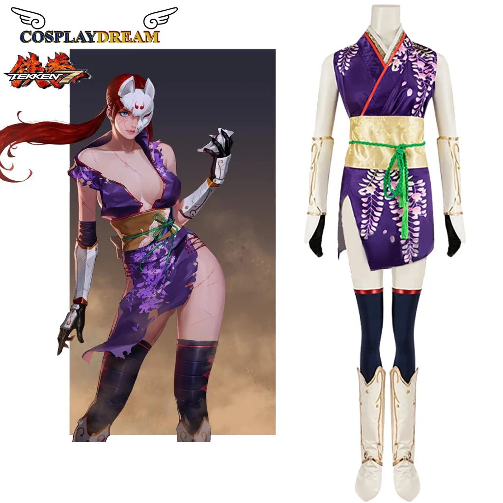 Nuovo!!! Tekken Tag Tournament 2 Kunimitsu Costume Cosplay Kunimitsu Purple Battle Costume Set Femminile Sexy Cheongsam Set Completo
