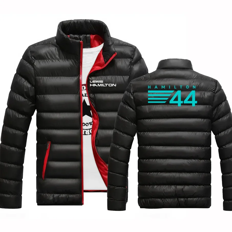 F1 Driver Lewis Hamilton Digital 44 Mens New Winter Stand-Up Collar Giacca In Cotone Fashion Parker Zipper Felpe Con Cappuccio Cappotto Caldo Imbottit