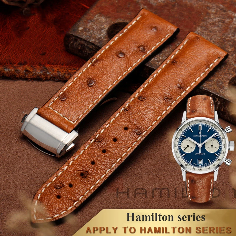 Nuovo Cinturino In Pelle Di Struzzo Per Hamilton Jazz Khaki Aviation Series H32755851 Cinturino Con Chiusura Pieghevole Bracciale Nero Marrone 20Mm 22