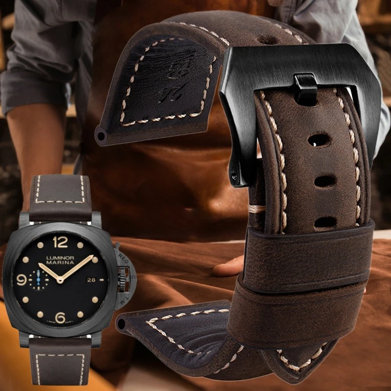 Cinturino Per Orologio Vintage In Vera Pelle Smerigliato Per Panerai Pam111 441 312 Cinturino Da Uomo Breitling Hamilton 22M 24Mm 26Mm Cinturino Kaki