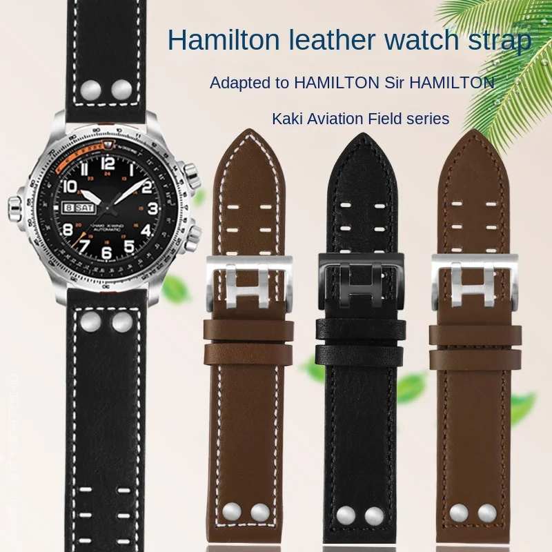 Cinturino Rivettato In Vera Pelle Da Uomo Semplice 20 Mm22Mm Per Hamilton Khaki Aviation Field Cowhhide Cinturino Da Polso Bracciale