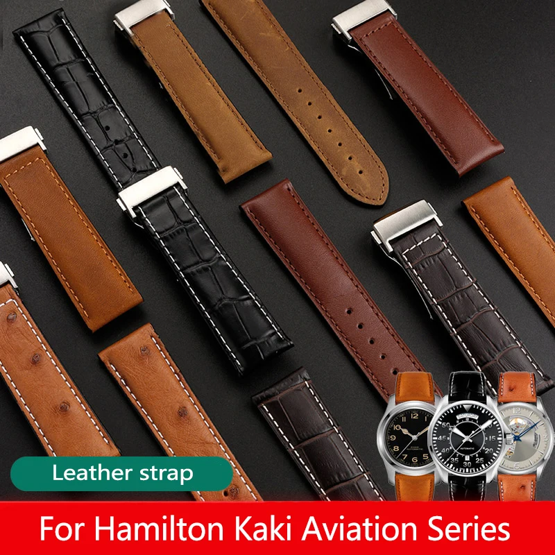 Cinturino In Vera Pelle Di Struzzo Per Hamilton Jazz Series H32755851 Cinturino Per Orologio Bracciale Con Chiusura Pieghevole Nero Marrone 20Mm 22Mm