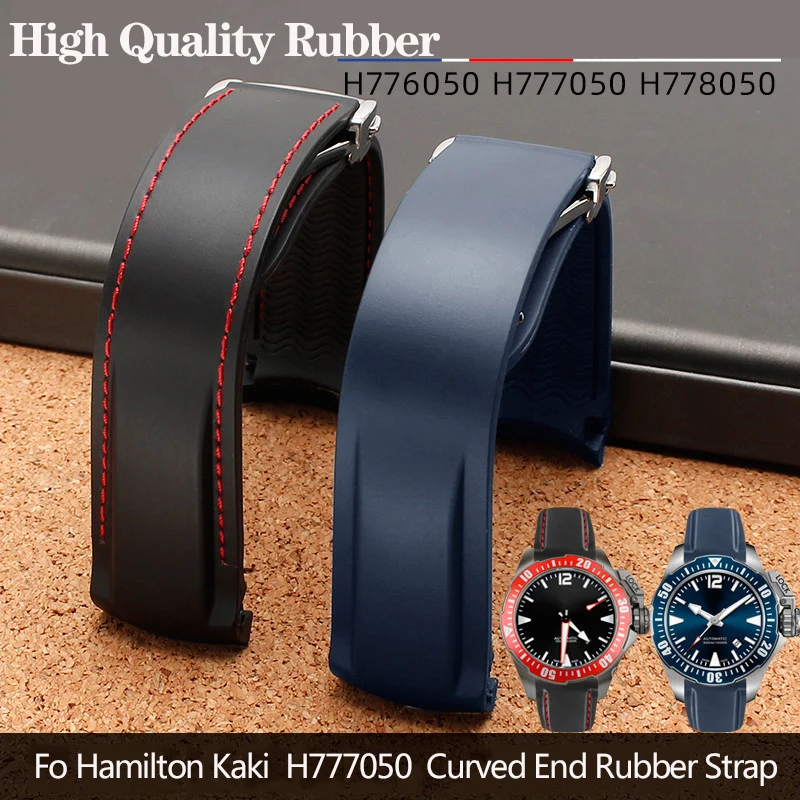 Cinturino In Gomma Con Estremità Curva Per Hamilton Kaki Navy Frogman H777050 H778050 Cinturino Blu/Rosso Rana Diving Bracciale In Silicone