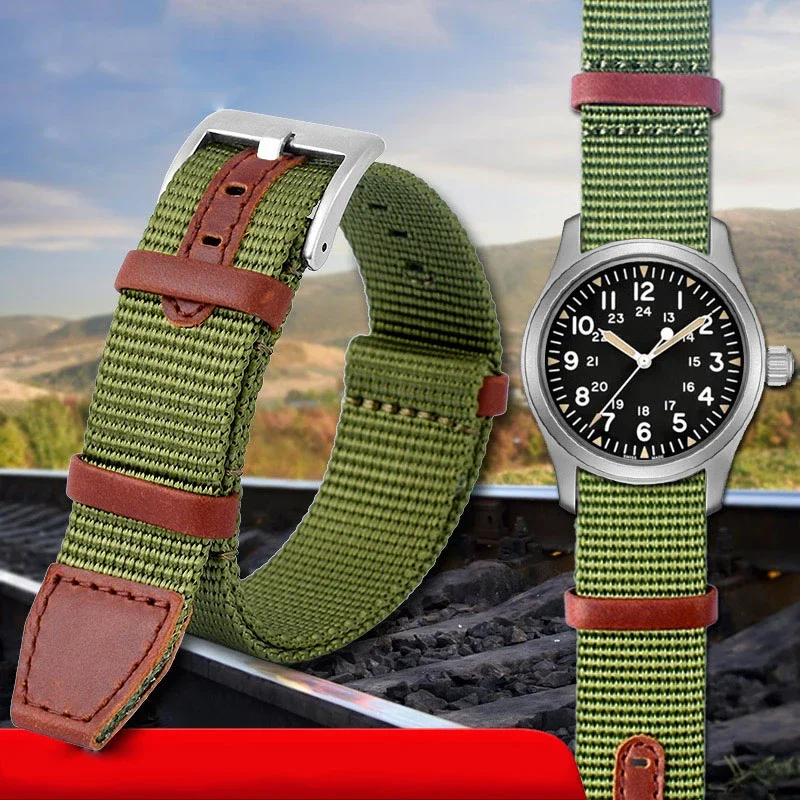 Cinturino Nato In Nylon Intrecciato Da 20Mm 22Mm + Vera Pelle Per Cinturino Sportivo Da Uomo Hamilton H69439931 H69439411 Seiko