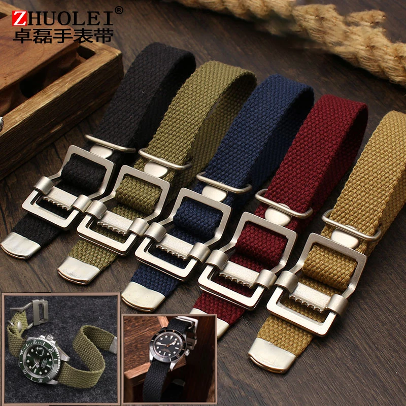 Canvas Traspirante Vintage Untuk Per Rolex Black Green Water Ghost Hamilton Seiko Tudor 20Mm 22Mm Cinturino Kain Kepang Pria Belt