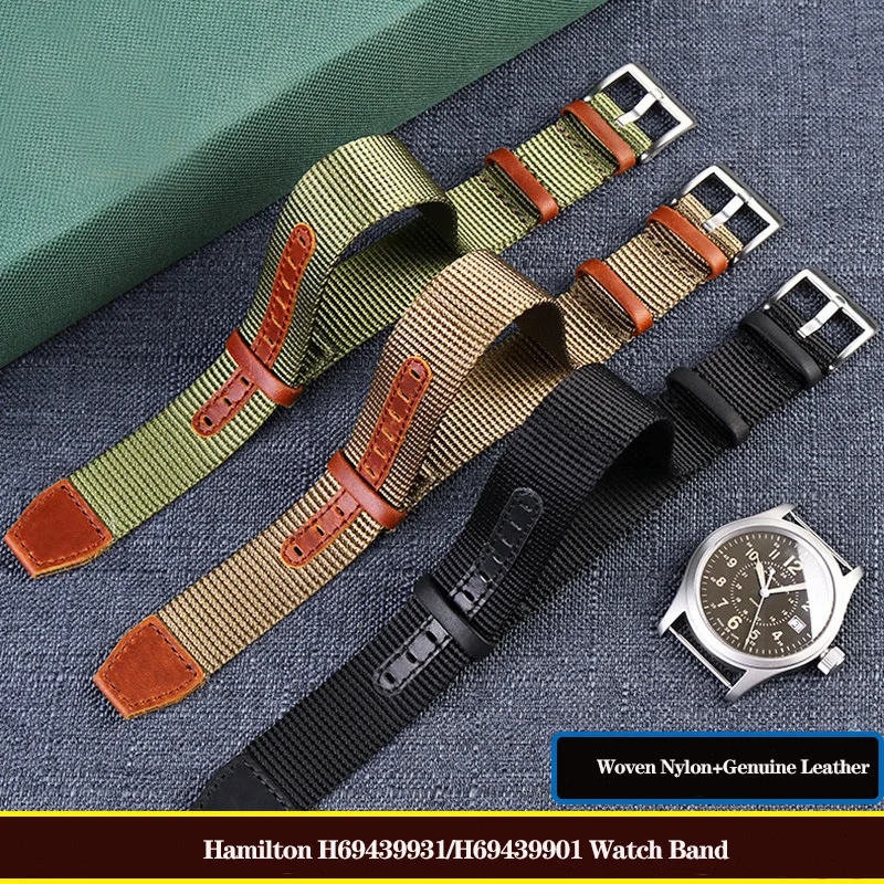 20 22Mm Cinturino In Nylon Intrecciato + Cinturino In Vera Pelle Per Hamilton H69439931 411 Bracciale Sportivo Sostitutivo Da Uomo Seiko
