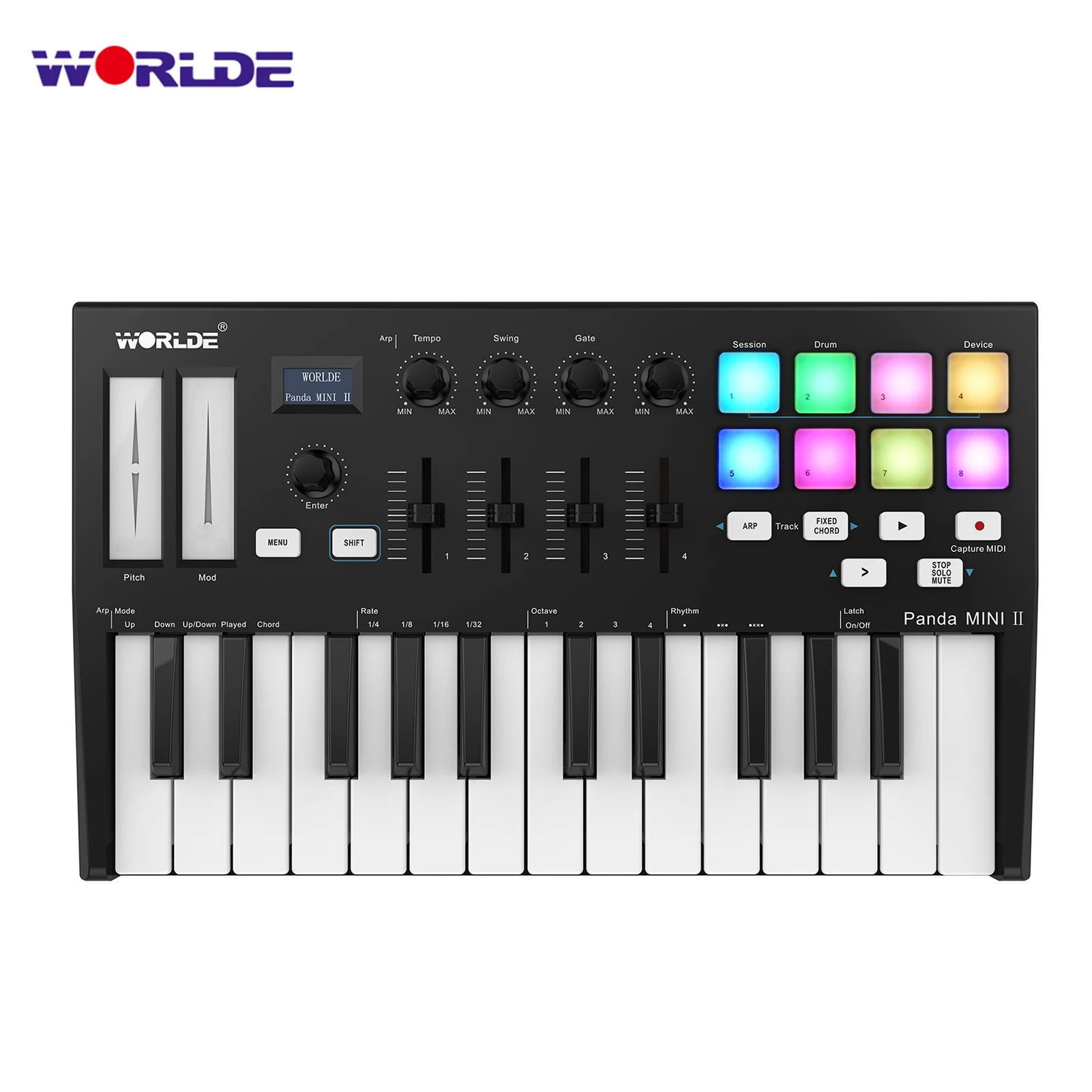 Worlde Panda Mini Ii Controller Per Tastiera Midi Usb A 25 Tasti Controller Midi Usb Con 8 Trigger Pad Retroilluminati Rgb Con Retroilluminazione Rgb