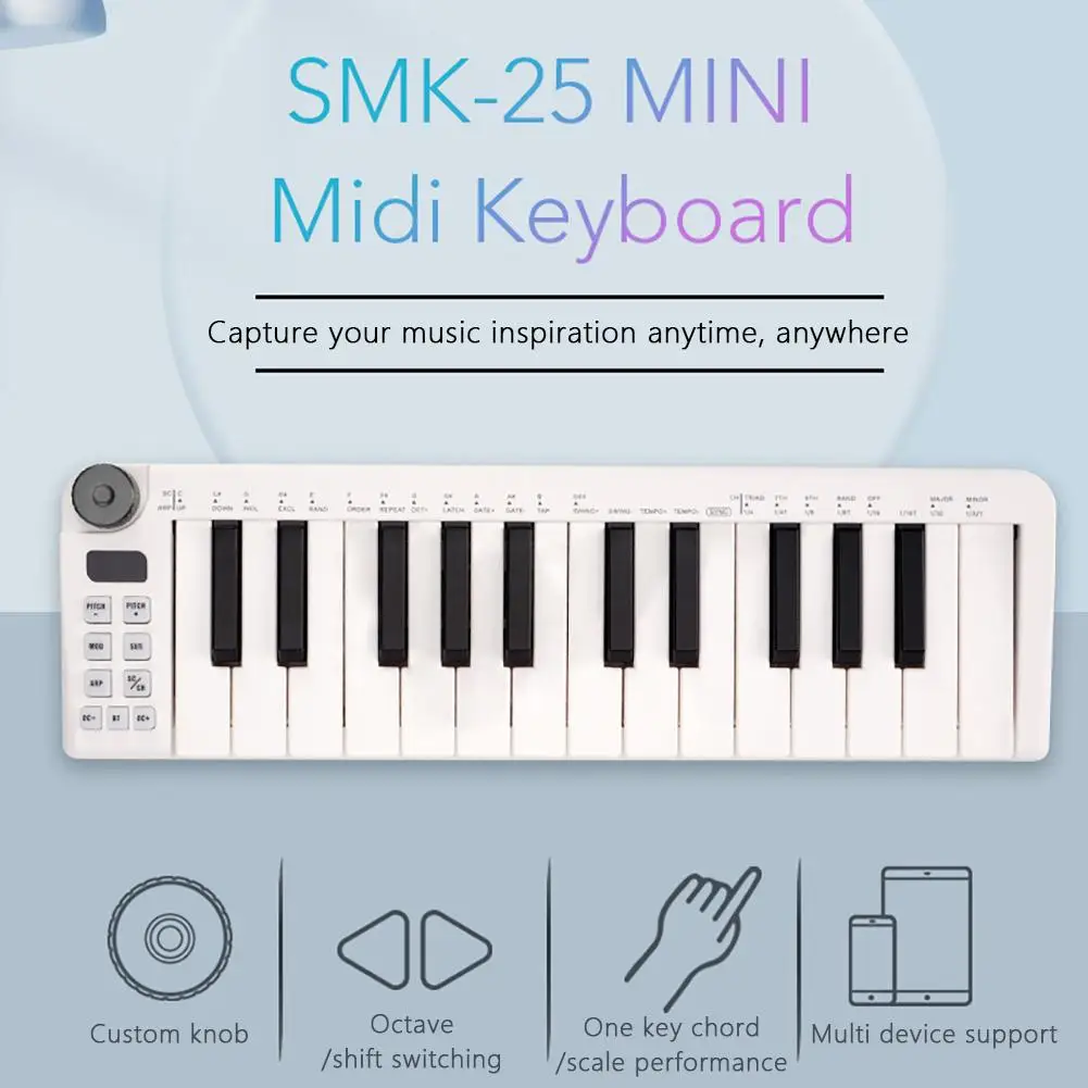 Youzi Abs Midi Keyboard Controller Usb Ricaricabile 25 Tasti Smart Wireless Midi-Out Mini Tastiera Midi Portatile