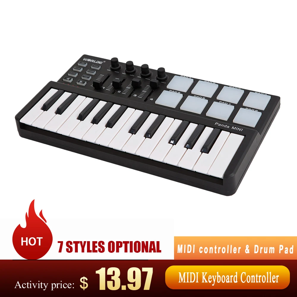 Hot Worlde Panda Midi Keyboard Midi Controller & Drum Pad Mini 25 Tasti Ultra-Portatile Usb Midi Keyboard Controller Led 7 Stili