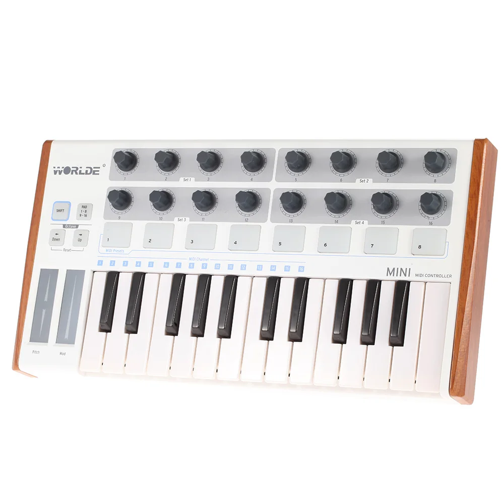 Worlde Controller Per Tastiera Midi Professionale A 25 Tasti Usb Midi Drum Pad E Mini Midi Controller Ultra-Portatile Audio Elettronico
