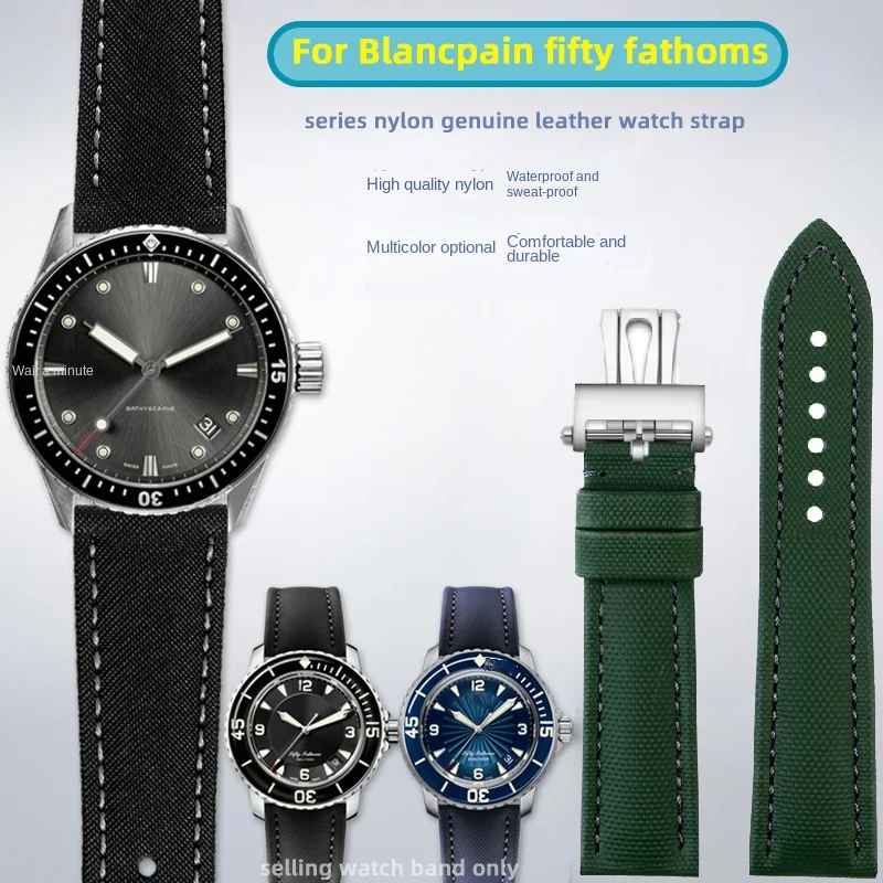 Cinturino In Nylon Verde Di Alta Qualità Da 23Mm Per Fancpain Fixty Fathoms 50 Fathoms 5000 Cinturino 5100 Impermeabile 5200 Fibbia Pieghevole