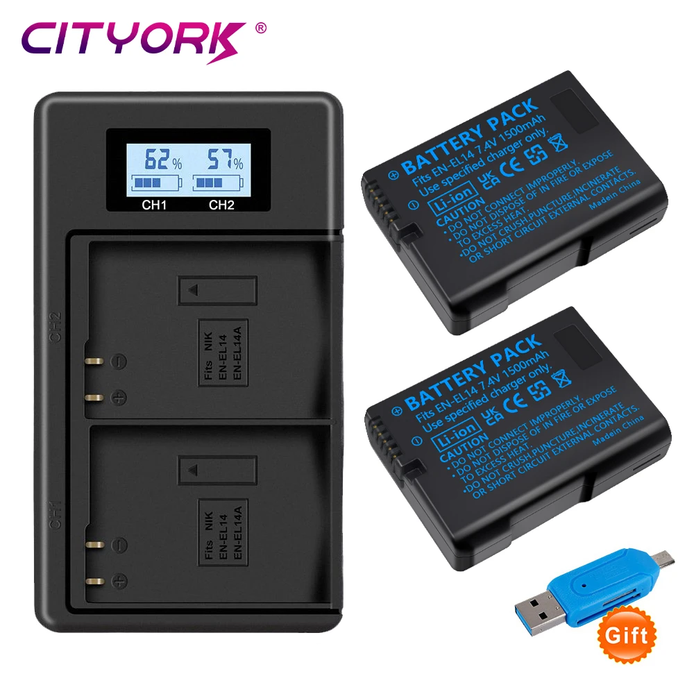 Cityork En-El14 Enel14 En El14 El14A Battery + Lcd Usb Dual Charger For Nikon D3100 D3200 D3300 D3400 D3500 D5600 D5100 P7000