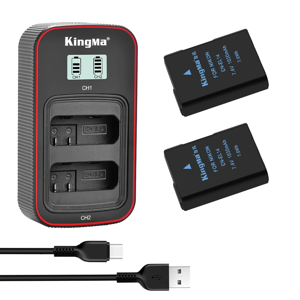 Kingma En-El14 Batteria Ricaricabile Lcd Dual Usb Charger Kit Per Nikon D5600 D5300 D3500 D3400 D5100 D5200 D3300 P7800 P7700