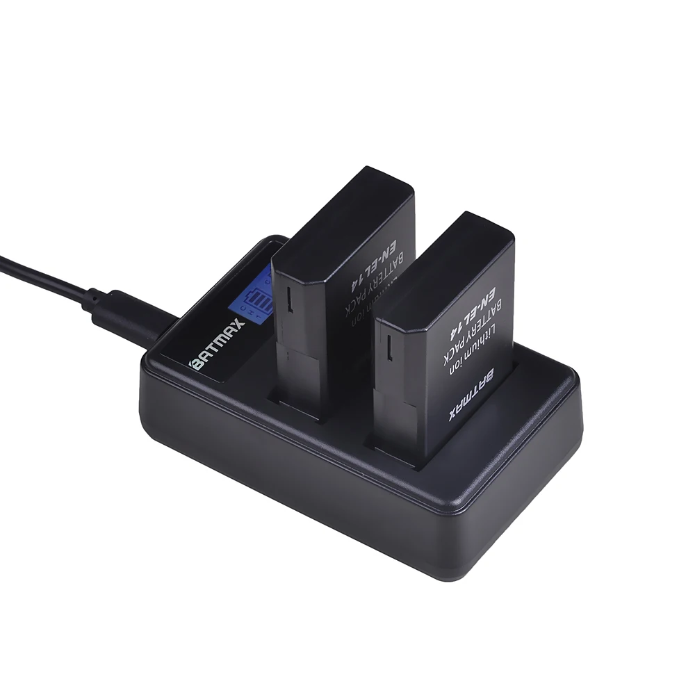 Batmax En-El14A En-El14 Enel14 Batteria Akku + Lcd Usb Doppio Caricatore Per Nikon D3100 D3200 D3300 D3400 D3500 D5600 D5100 D5200 P7000