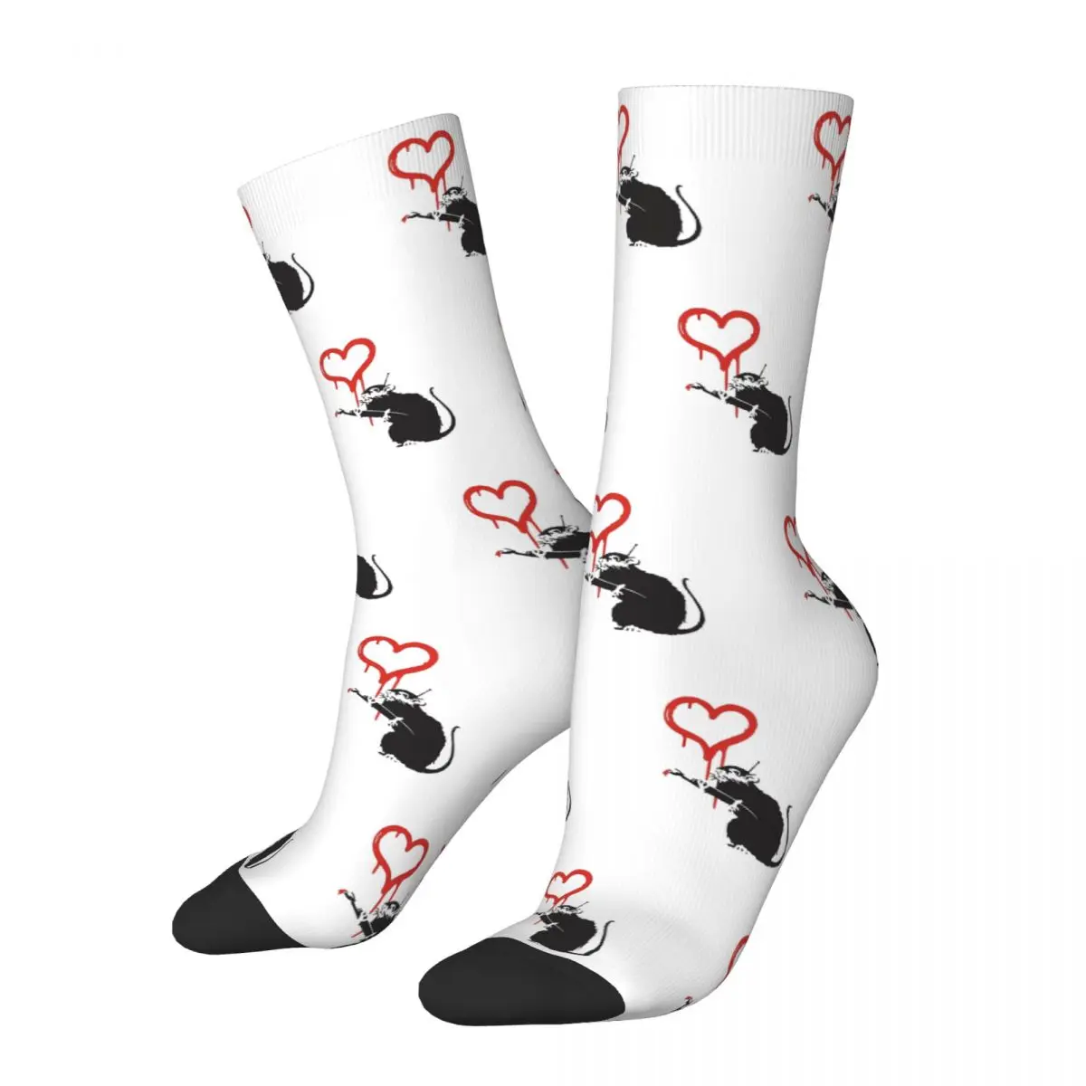 Hearts Rat Con Telecomando Banksy Graffiti Socks Sport 3D Print Funny Boy Girls Calzini A Metà Polpaccio