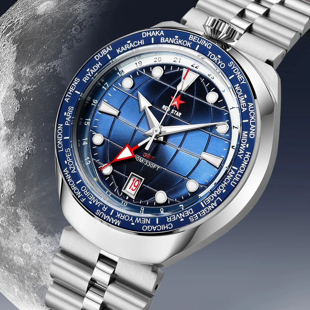 Gmt4 42Mm Orologi Da Polso Impermeabili Super Luminosi 10Bar Diving Orologio Meccanico Automatico Da Uomo Dual Time Zone Hands Bullhead Clock