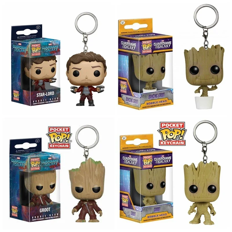 Funko Movies Marvel Guardians Of The Galaxy 2 Dancing Groot Baby Groot Portachiavi Toys Star-Lord Rocket Bobble-Head Portachiavi Toys