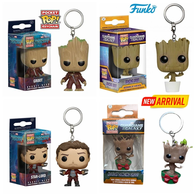 Funko Movies Marvel Guardians Of The Galaxy 3 Holiday Dancing Groot Baby Groot Portachiavi Toys Star-Lord Bobble-Head Portachiavi Toys