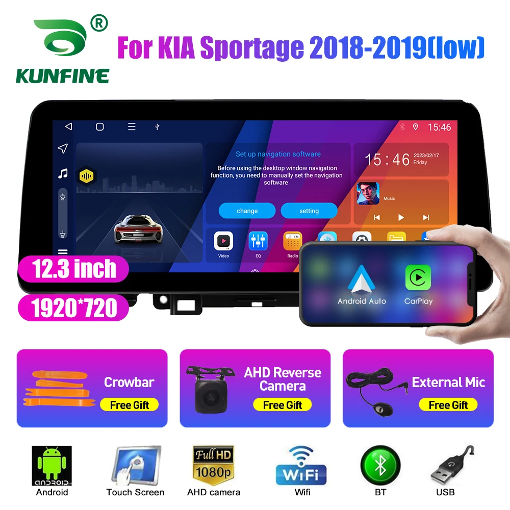 Autoradio Con Schermo Qled In-Cell Da 12.3 Pollici Per Kia Sportage 2018-2019 Low Android Octa Core Car Stereo Dvd Navigazione Gps Carplay