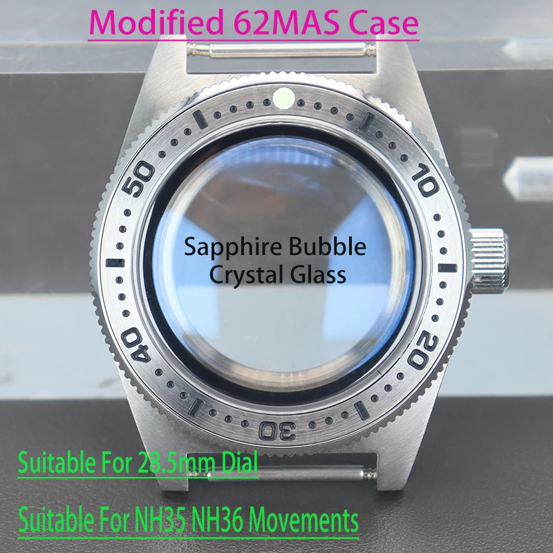 Cassa Dell'Orologio Vintage Da 40Mm Modificata Seiko 62Mas Diving Fit Nh34 Nh35 Nh36 Movimento 28.5Mm Quadrante Cupola Bolla Vetro Di Cristallo Zaffir