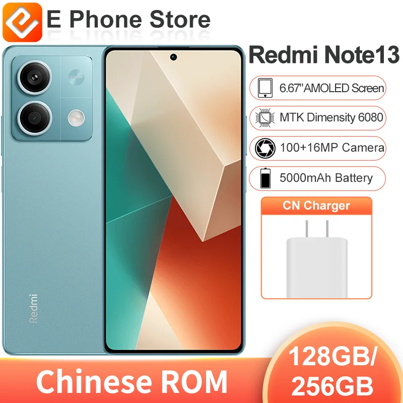 Xiaomi Redmi Note 13 128Gb/256Gb Mtk Dimensity 6080 6.67 "Schermo Amoled 100Mp + 16Mp Fotocamera 5000Mah Batteria 5G
