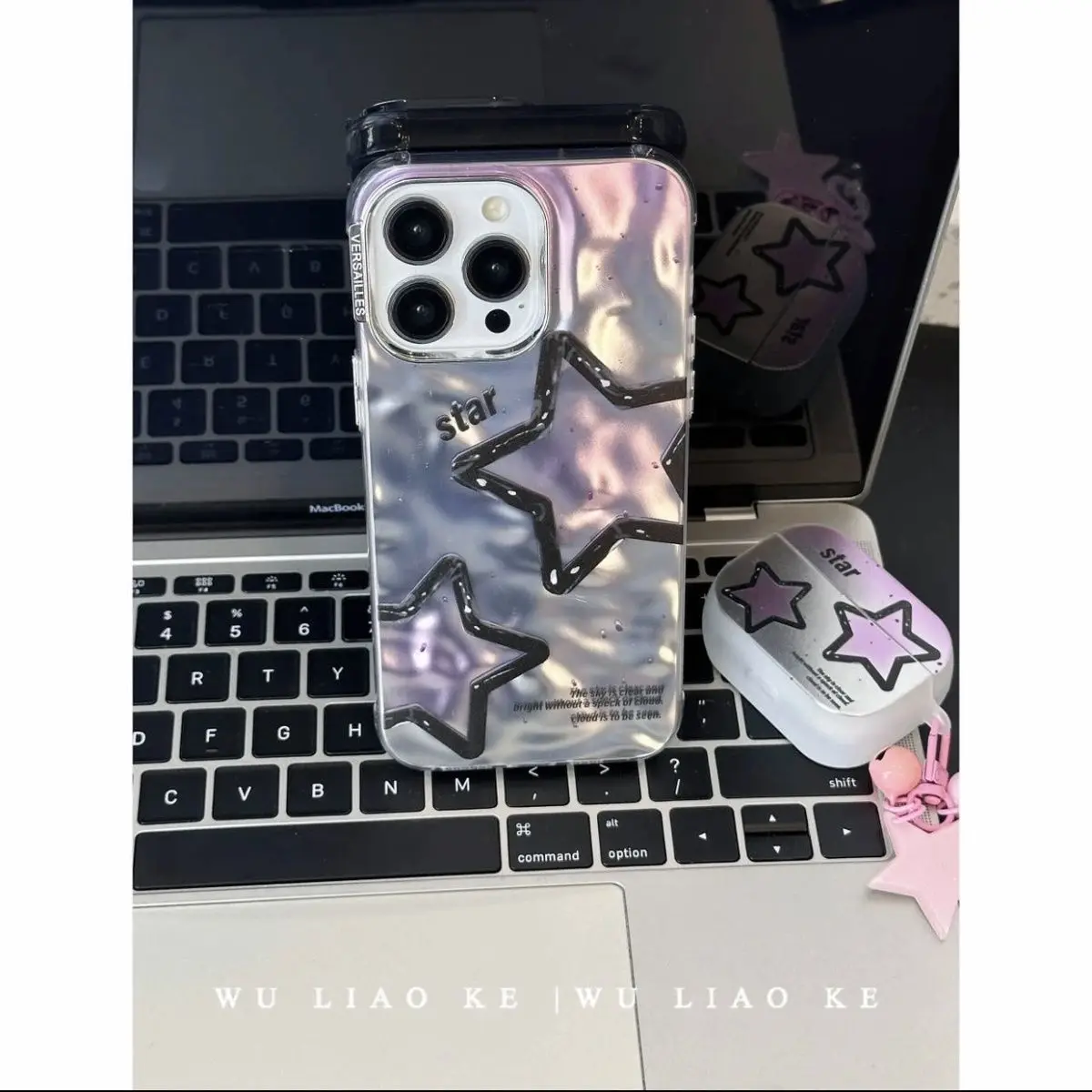 Purple Star Iphone 11 12 13 14 Pro Max Per Iphone Corea Vinatge Custodia Per Telefono Cherry Silver Lettere Inglesi Iphone 11 12 13 14 Nuovo