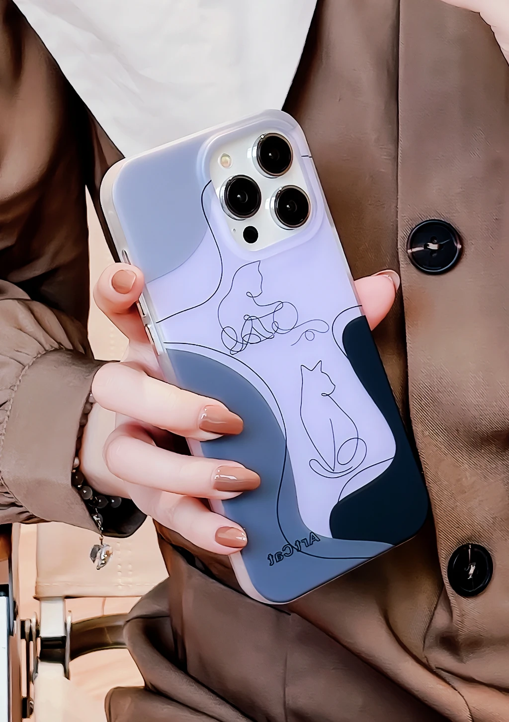 Custodia Viola Line Art Cat Cover Per Iphone 15 14 13 12 11 Pro Max