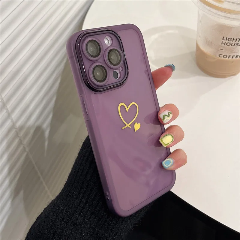 Lupway Square Soft Clear Deep Purple Case Per Iphone 14 Pro Max 11 13 12 Xs Xr X 7 8Plus Se2020 Cover Posteriore Antiurto Love Heart