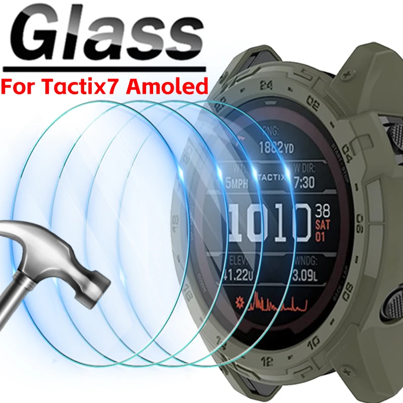 5-1 Pz Vetro Temperato Per Garmin Tactix 7 Amoled Smart Watch Hd Clear Anti Scratch Screen Protector Film Per Tactix 7 Amoled