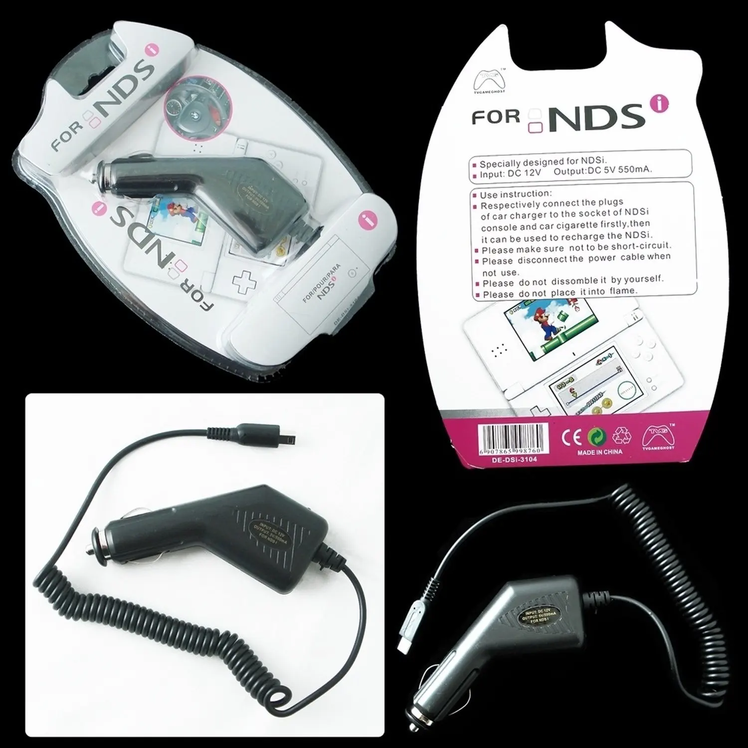 Caricabatteria Da Auto Per Nintendo Dsi/Dsi Xl/3Ds