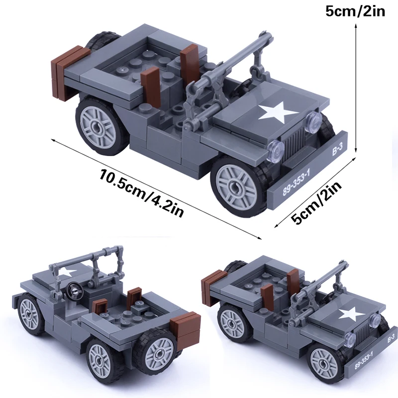 Moc Ww2 Militare Us Figure Willy Jeep Auto Veicolo Building Blocks Modello Guerra Esercito Soldati Fanteria Armi Parti Kit Giocattoli Regalo