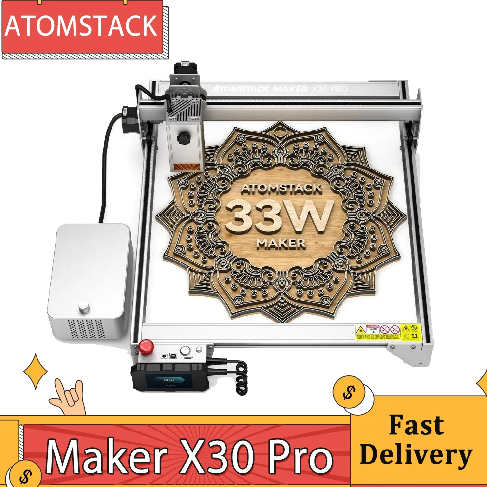Atomstack Maker X30 Pro 33W Taglierina Per Incisore Laser + Rullo R3 + Piastra A Nido D'Ape F1, Potenza Laser 33W, Assistenza All'Aria, 400*400Mm