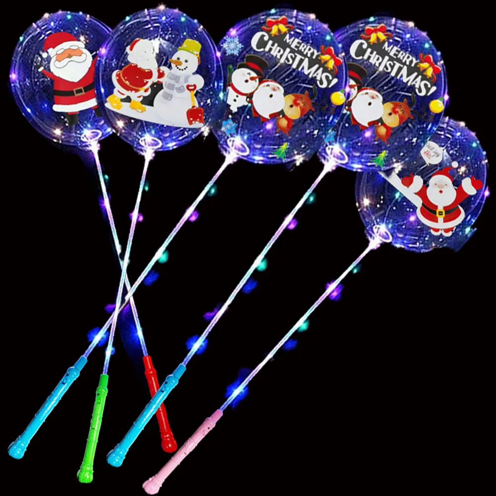 Palloncino Bobo Natalizio Con Manici Lampeggianti Led Stick Portabicchieri Grande Light Up Trasparente Bubble Ballon 20 Pollici Xmas Decor