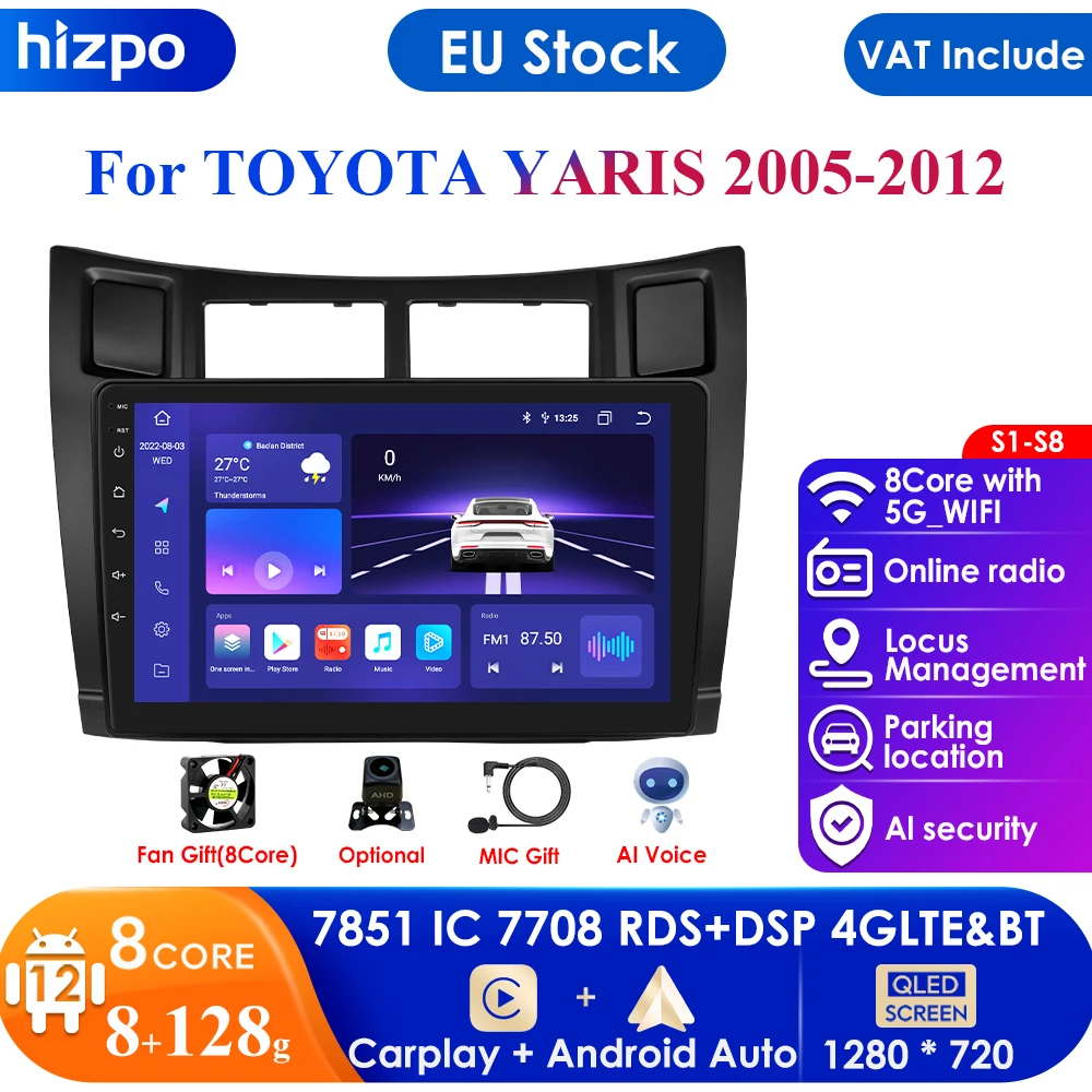 7862 Smart System 2Din Android Autoradio Gps Per Toyota Yaris 2005-2012 Lettore Video Multimediale Carplay 4G Wifi Dsp Bt Autoradio