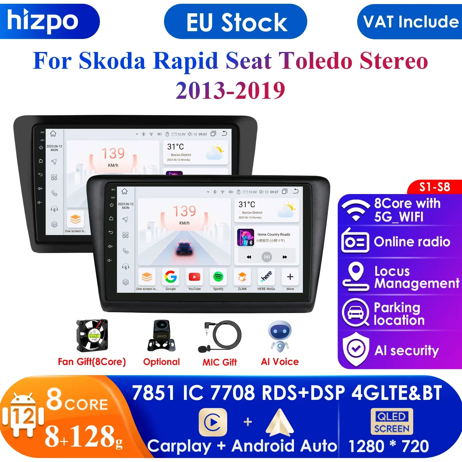 9 ''10.33 ''Ai Sistema Intelligente 2Din Android Per Skoda Rapid Seat Toledo Autoradio Lettore Video Multimediale Gps Autoradio Stereo