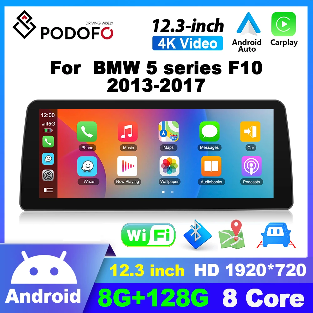 Podofo Autoradio Android Per Bmw Serie 5 F10 2013-2017 Lettore Multimediale Autoradio Carplay Autoradio Navigazione Gps 4G