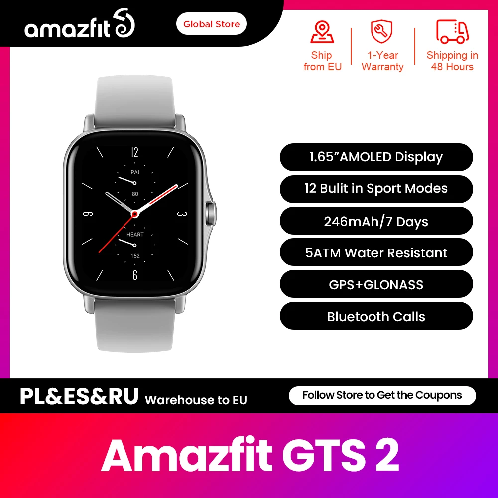 Amazfit Gts 2 Smartwatch Gps Wifi Integrato 1.65 ''Display Hd 5Atm Resistente All'Acqua Alexa Rispondi Alle Chiamate Smart Watch Per Android Ios