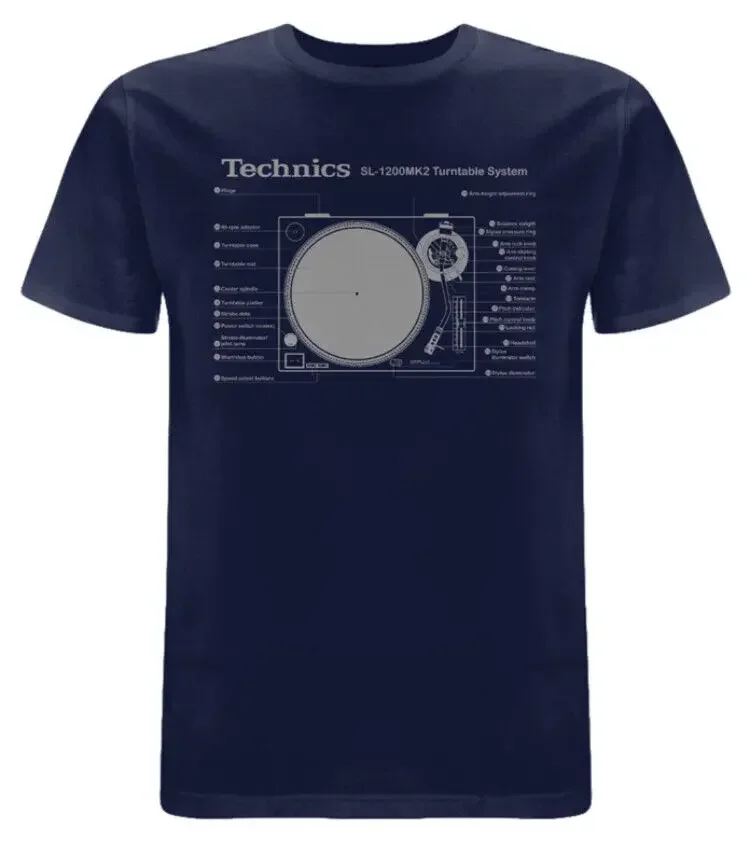 Technics 1200-Mk2 T-Shirt Con Sistema Giradischi Blu (S-Xxl) Dj Decks Vinyl Record