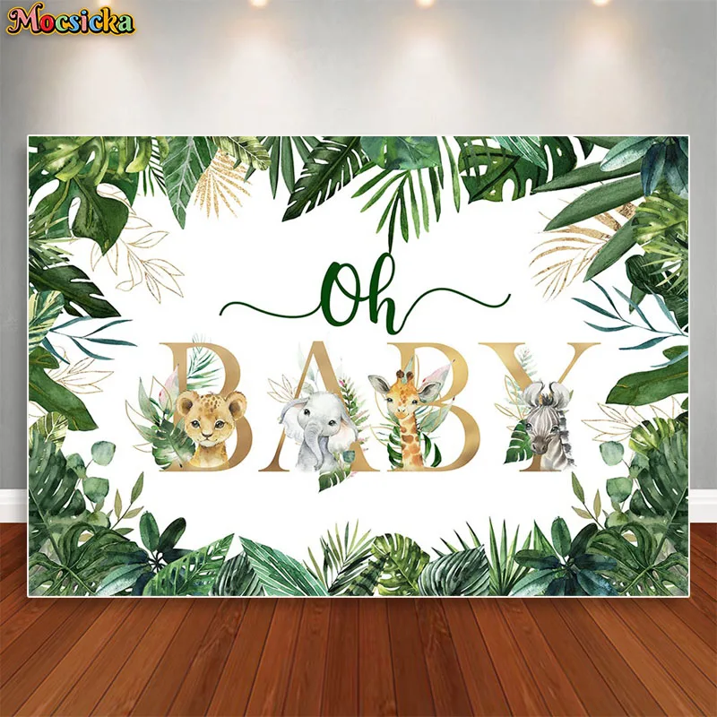 Mocsicka Jungle Safari Tema Festa Di Compleanno Sfondo Bosco Foglie Verdi Baby Shower Fotografia Sfondo Studio Banner