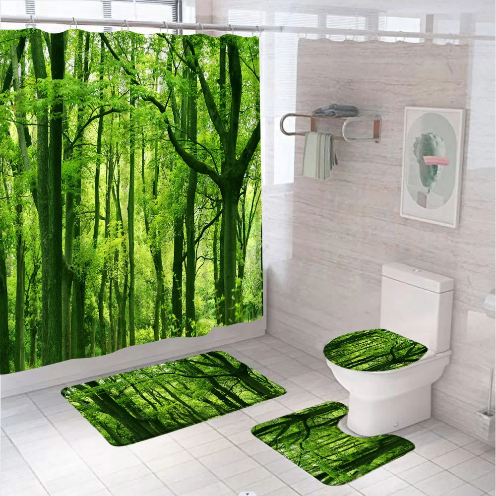 Set Di Tende Da Doccia Woodland Redwood Tree Rain Forest Tropical Scenic Wild Nature Tappeto Da Bagno Tappeto Coprisedile Per Wc Tappetino Da Bagno